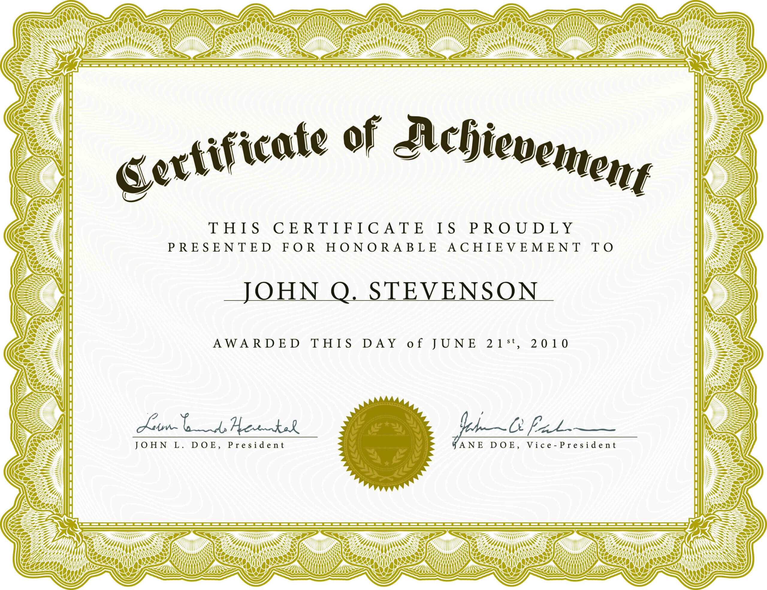 Certificate Of Academic Achievement Template | Photo Stock Intended For Certificate Of Completion Template Free Printable