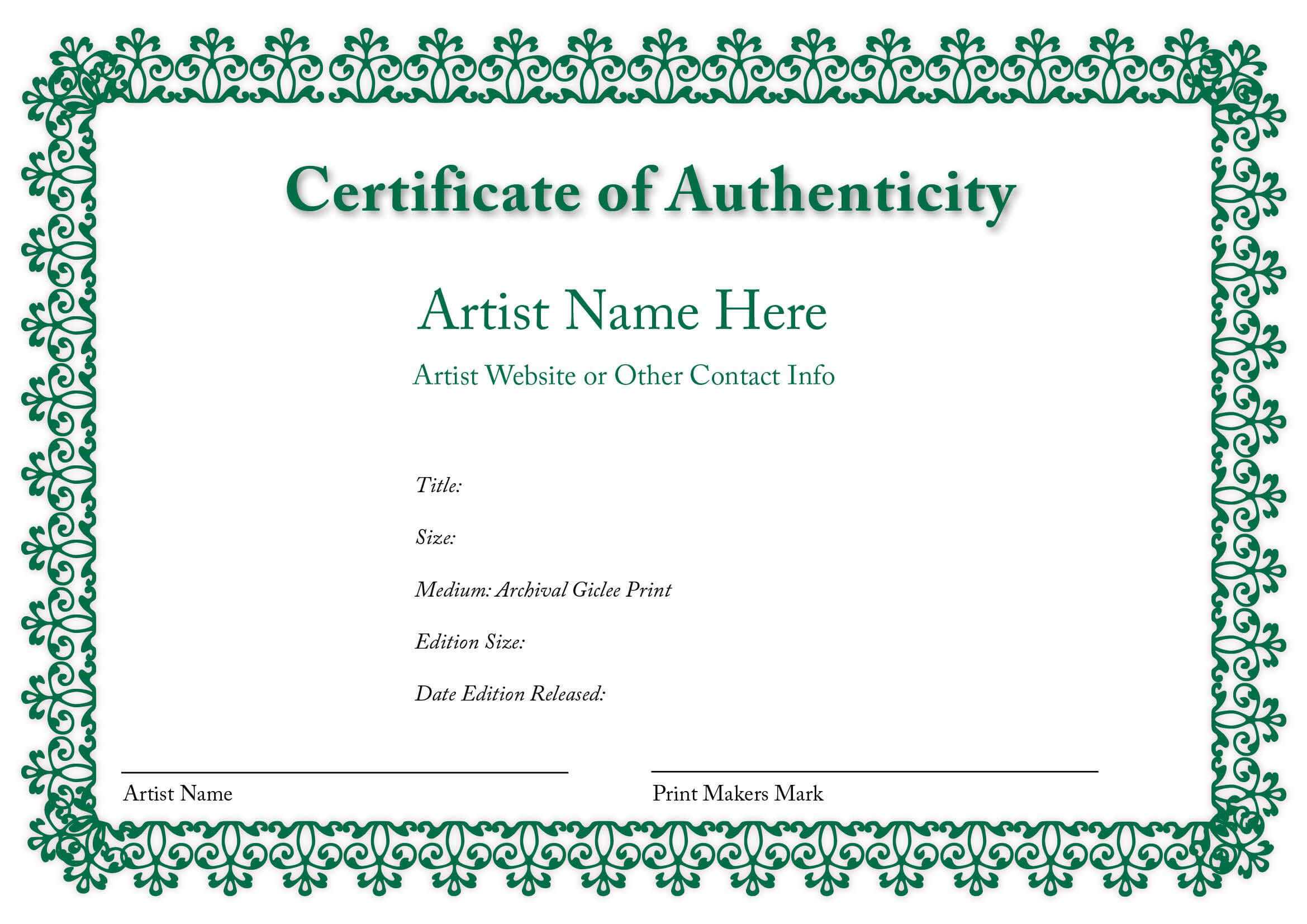 Certificate Of Authenticity Of An Art Print | Certificate With Build A Bear Birth Certificate Template