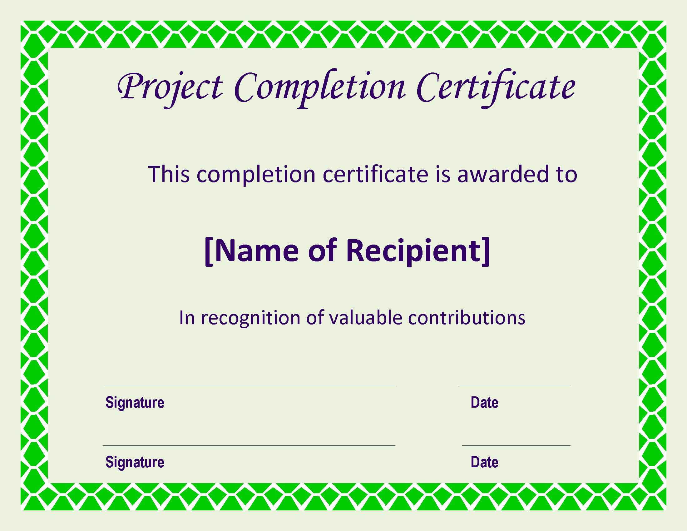 Certificate Of Completion Project | Templates At In Certificate Template For Project Completion