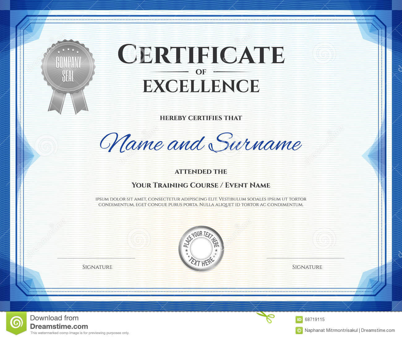 Certificate Of Excellence In Vector Stock Vector In Free Certificate Of Excellence Template
