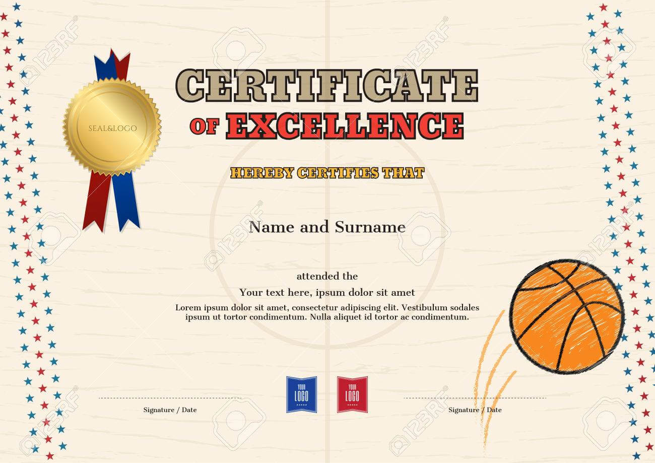 Certificate Of Excellence Template In Sport Theme For Basketball.. For Basketball Camp Certificate Template