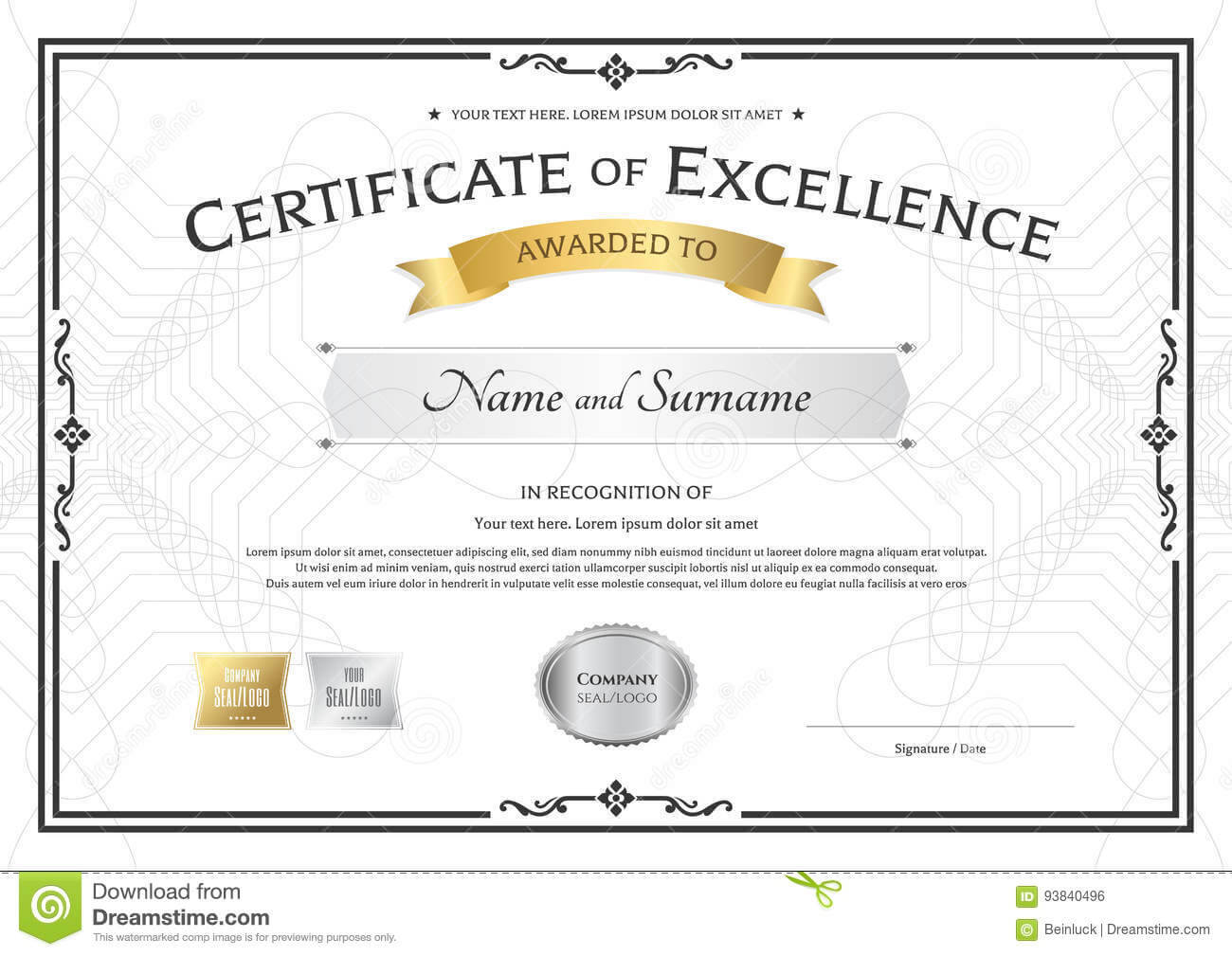 Certificate Of Excellence Template With Gold Award Ribbon On Intended For Award Of Excellence Certificate Template