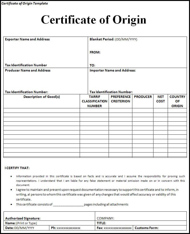 Certificate Of Origin | Trade Samaritan Inside Certificate Of Manufacture Template