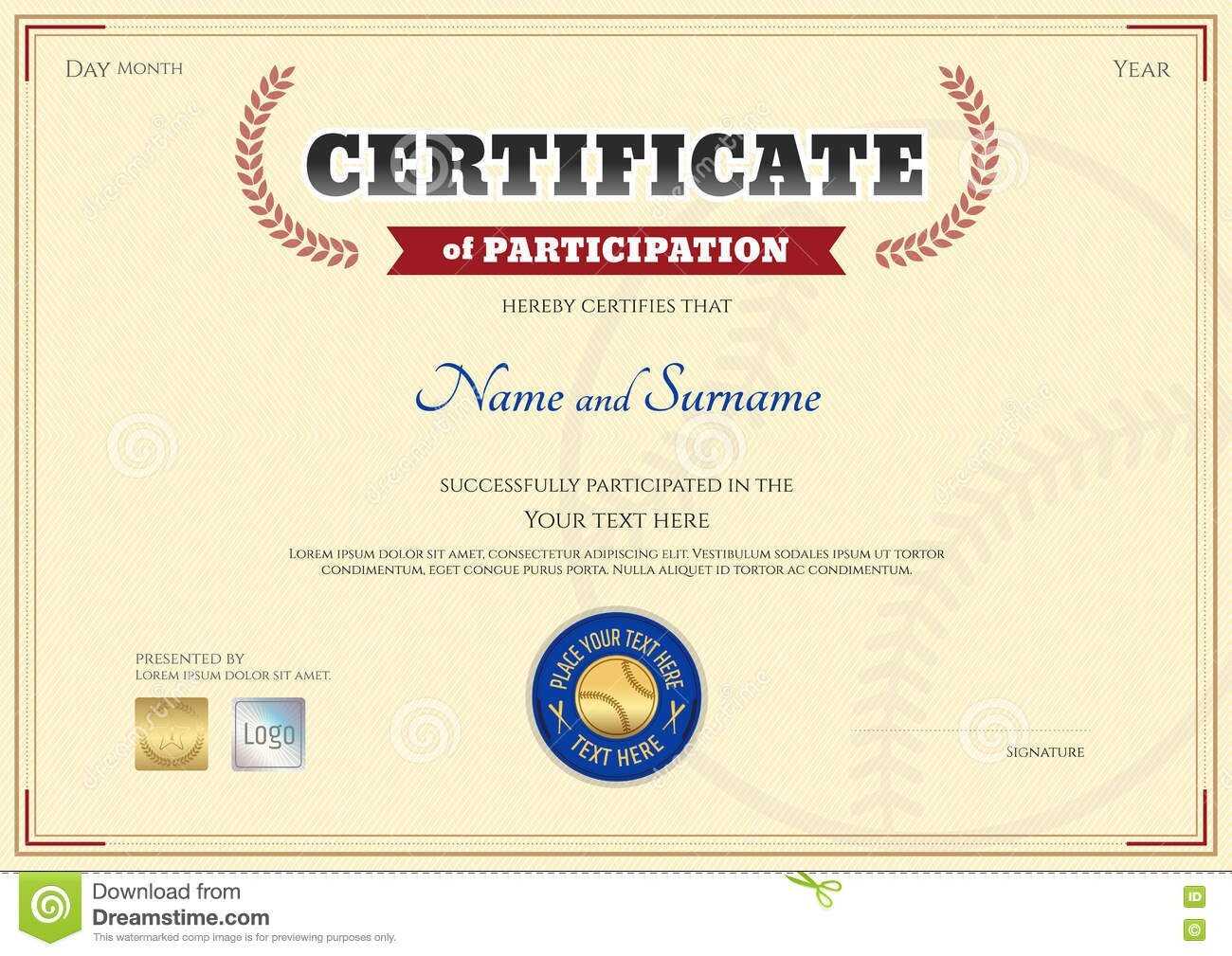 Certificate Of Participation Template In Baseball Sport Intended For Participation Certificate Templates Free Download