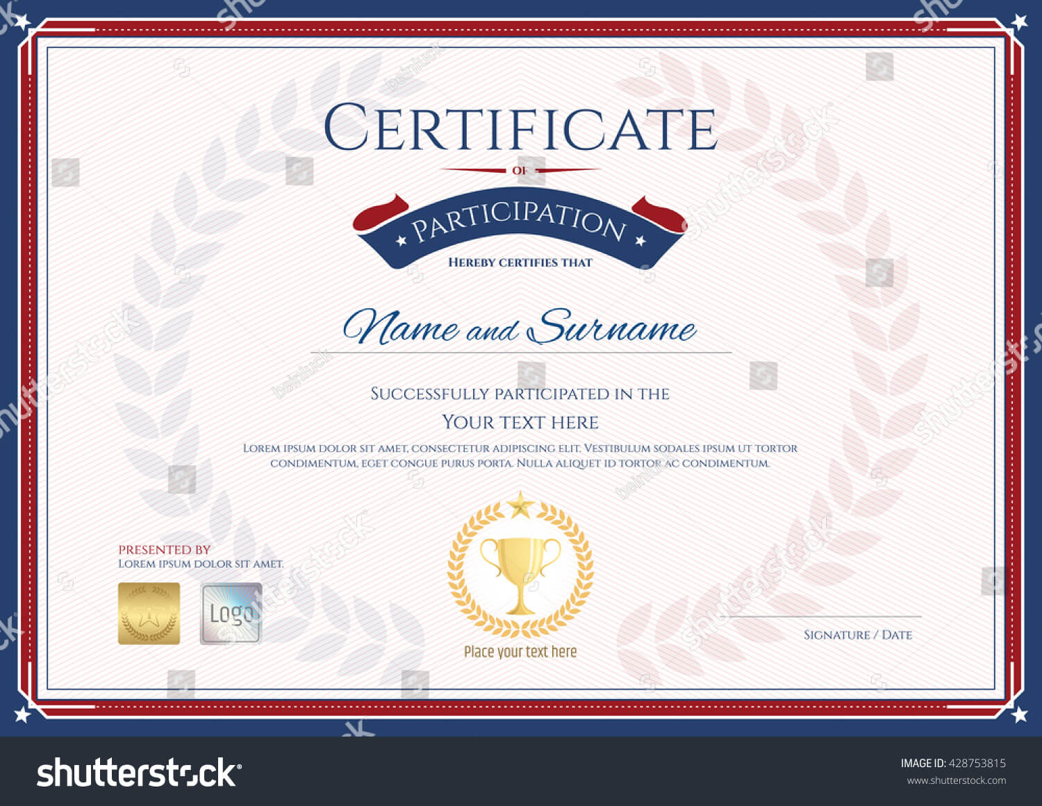 Certificate Participation Template Sport Theme Gold Stock With Regard To Certification Of Participation Free Template
