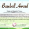 Certificate Template For Baseball Award Illustration Throughout Softball Certificate Templates Free
