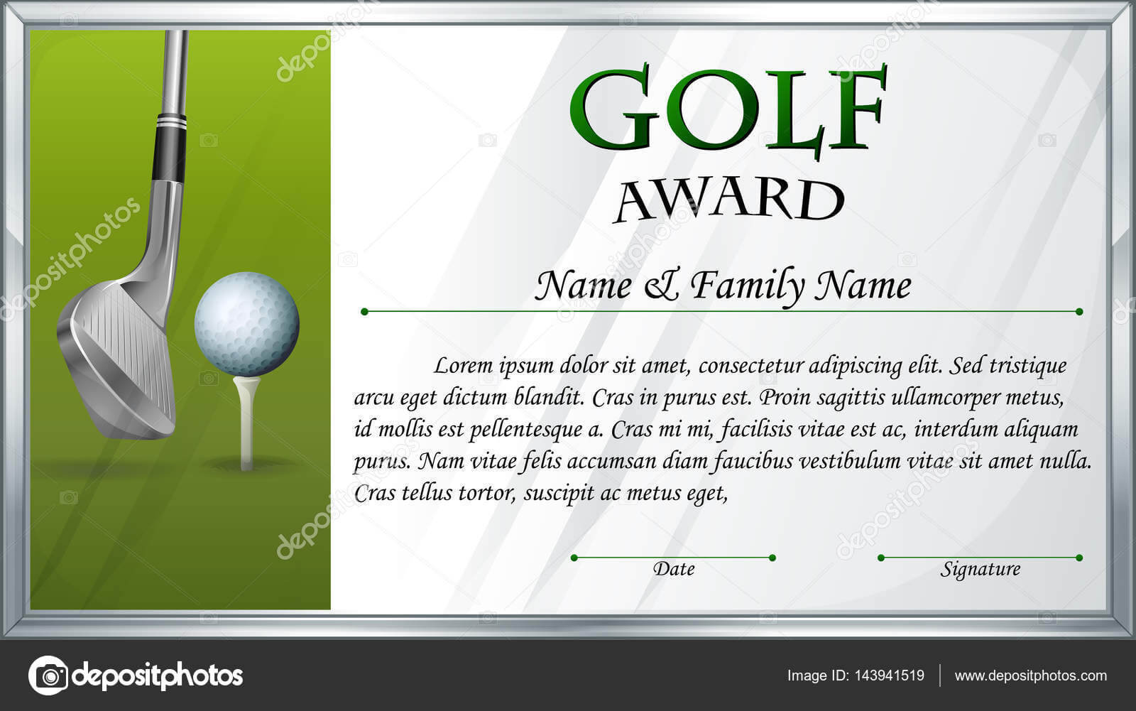 Certificate Template For Golf Award — Stock Vector With Regard To Golf Certificate Template Free