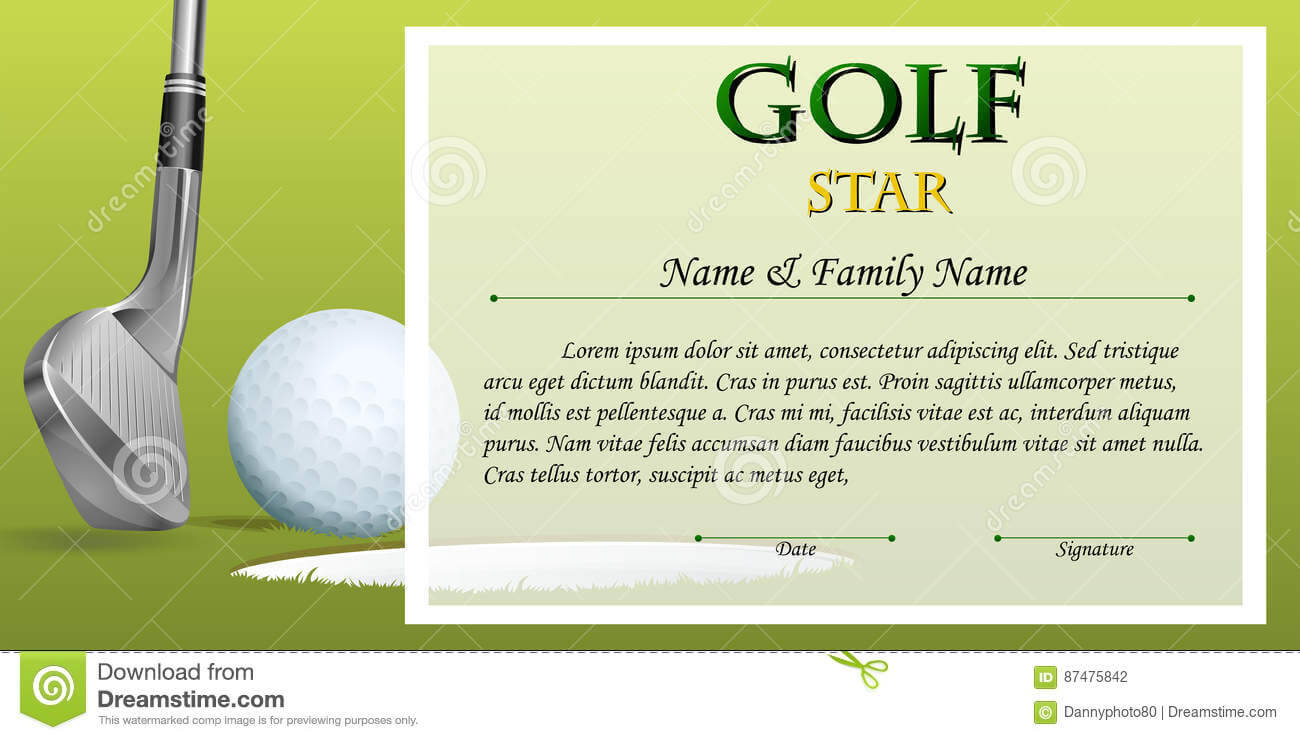 Certificate Template For Golf Star With Green Background Within Golf Certificate Template Free