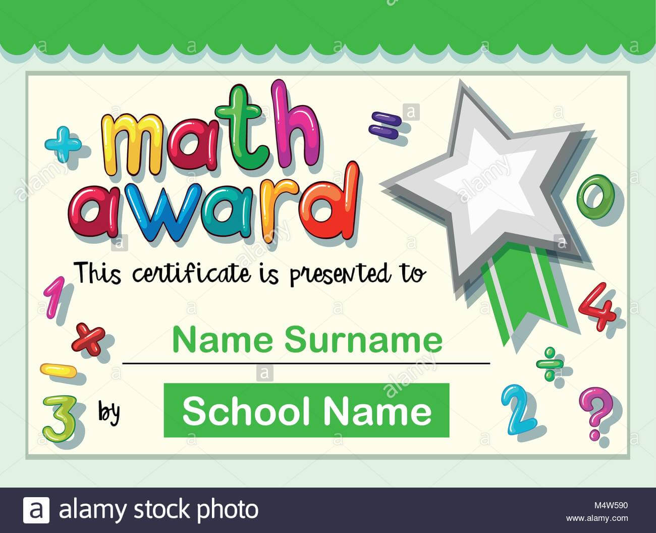 Certificate Template For Math Award Illustration Stock Pertaining To Math Certificate Template