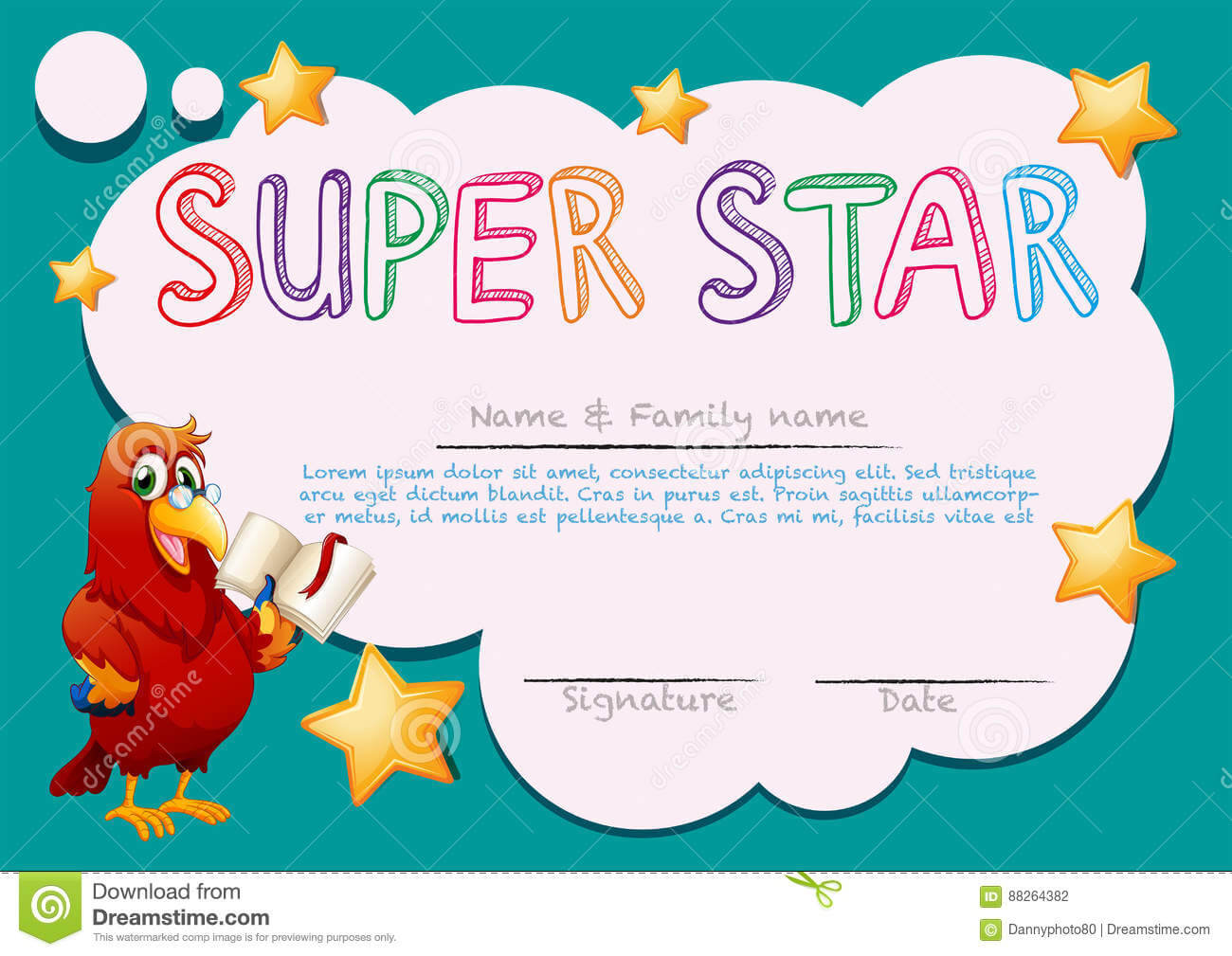Certificate Template For Super Star Stock Vector Throughout Star Certificate Templates Free