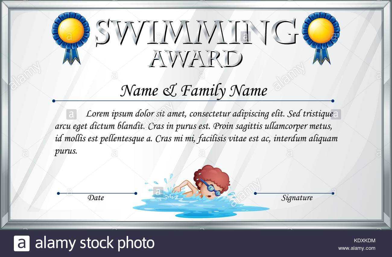 Certificate Template For Swimming Award Illustration Stock Throughout Swimming Award Certificate Template