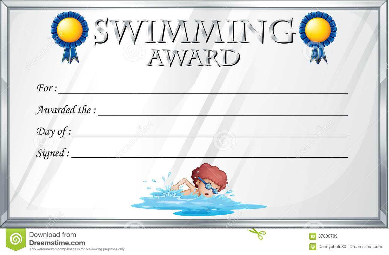 Certificate Template For Swimming Award Stock Vector Regarding Swimming Award Certificate Template