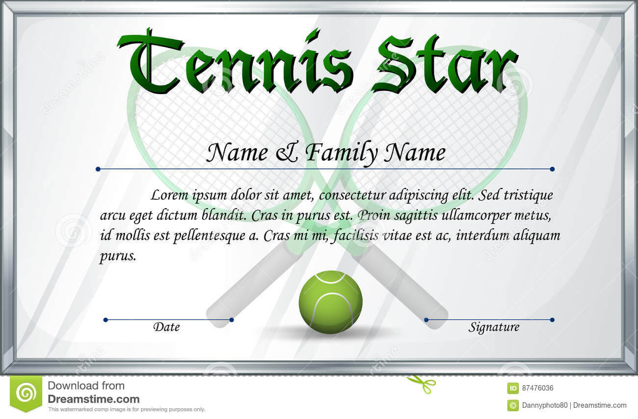 Certificate Template For Tennis Star Stock Vector Intended For Free Softball Certificate Templates