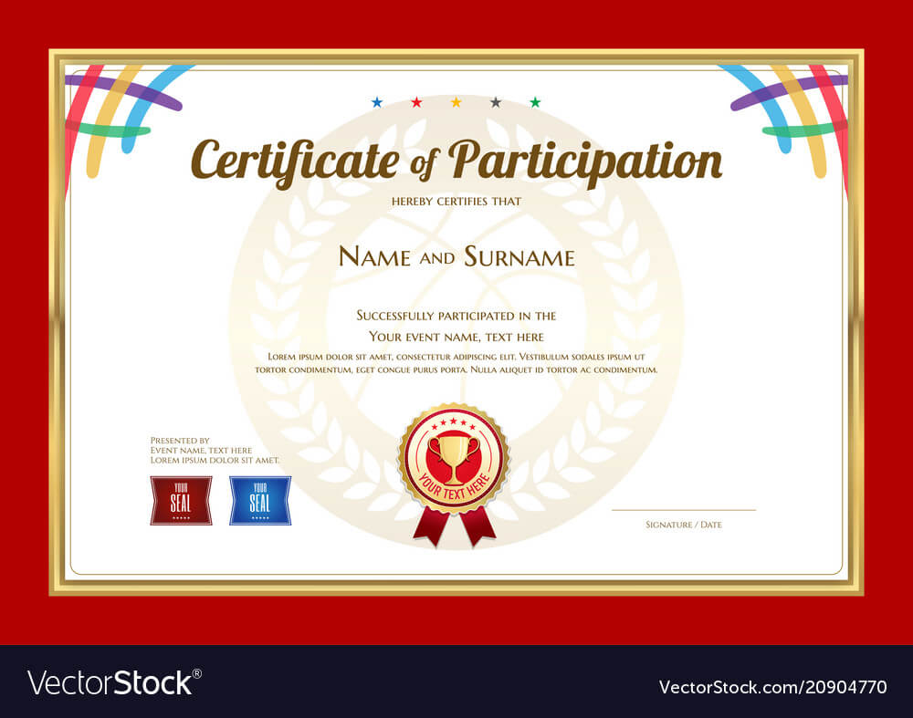Certificate Template In Basketball Sport Theme Vector Image Pertaining To Basketball Camp Certificate Template