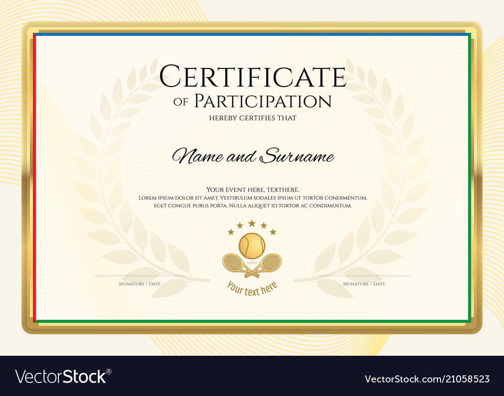 Certificate Template In Sport Theme With Border In Tennis Certificate Template Free