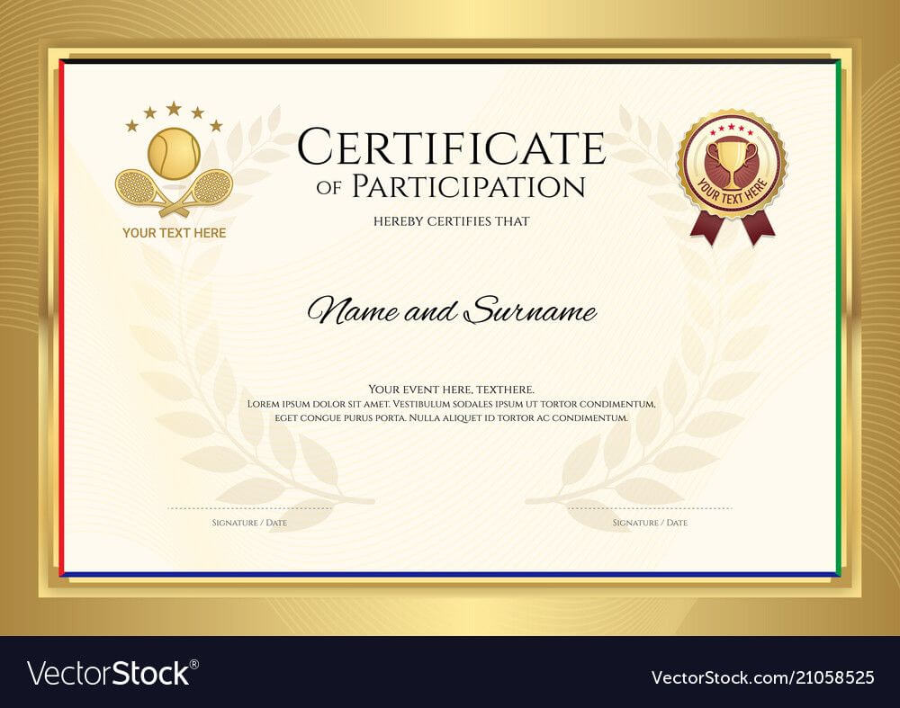 Certificate Template In Tennis Sport Theme With Vector Image Intended For Tennis Gift Certificate Template