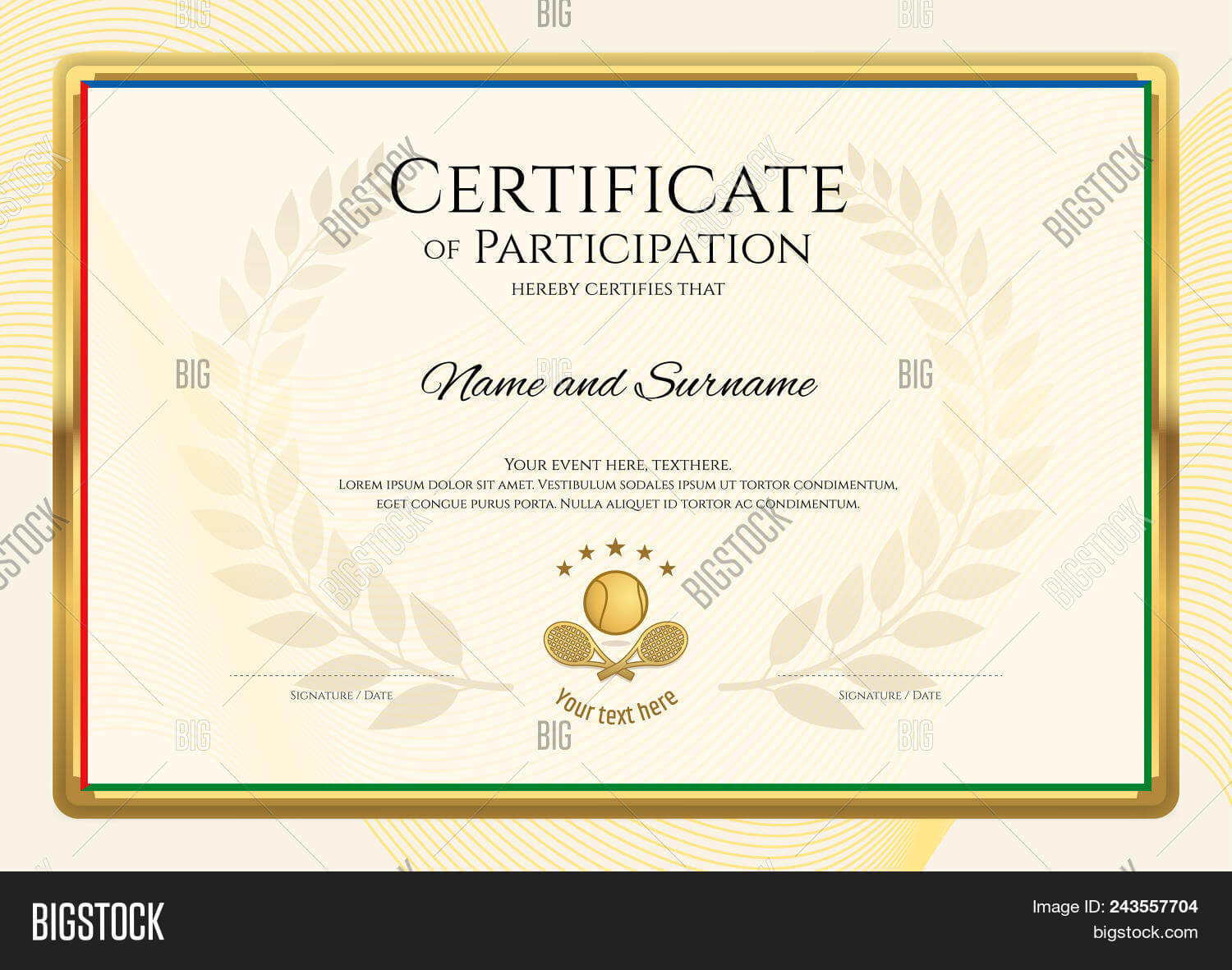 Certificate Template Vector & Photo (Free Trial) | Bigstock Inside Tennis Gift Certificate Template