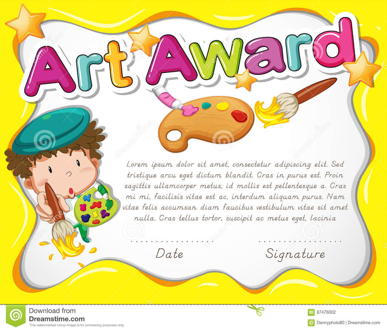 Certificate Template With Artist And Watercolor Stock Vector Regarding Art Certificate Template Free