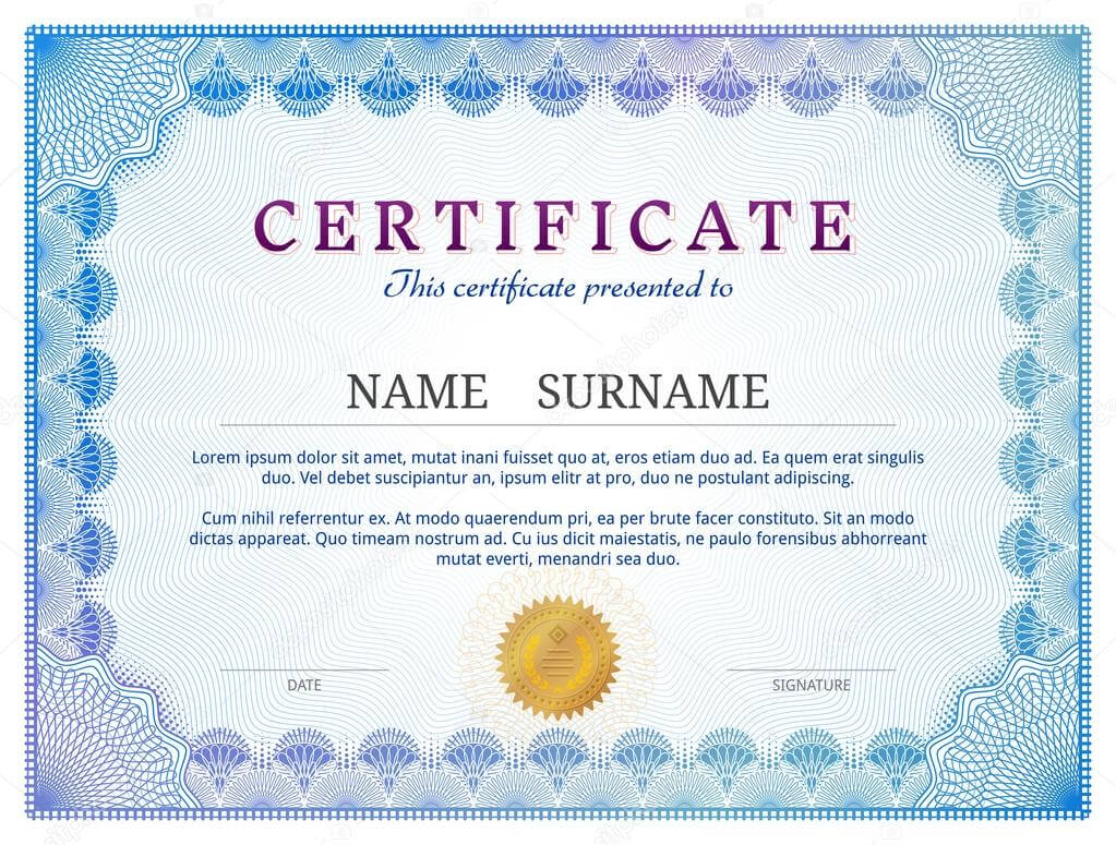 Certificate Template With Guilloche Elements — Stock Vector Pertaining To Validation Certificate Template