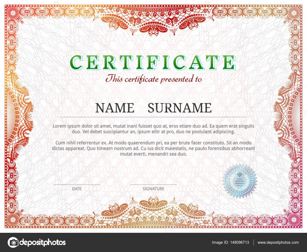 Certificate Template With Guilloche Elements — Stock Vector Throughout Validation Certificate Template