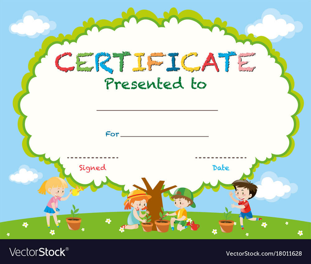 Certificate Template With Kids Planting Trees Pertaining To Free Kids Certificate Templates