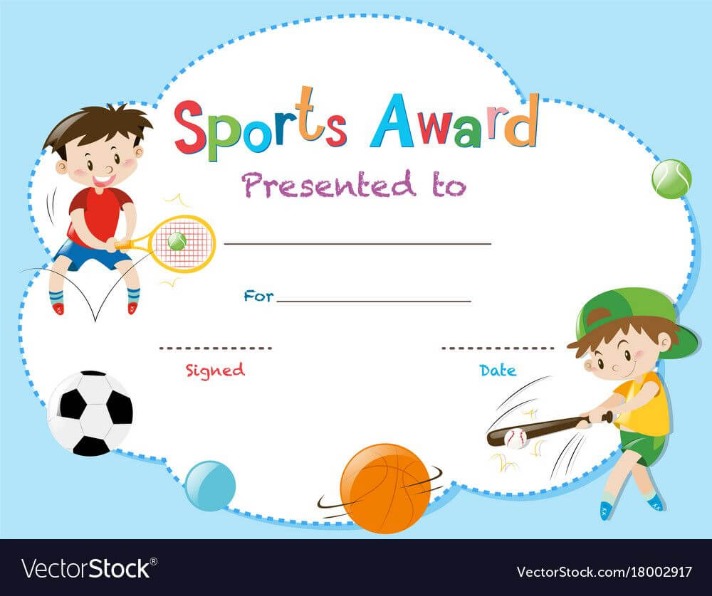 Certificate Template With Two Boys Playing Sports Vector Regarding Sports Day Certificate Templates Free