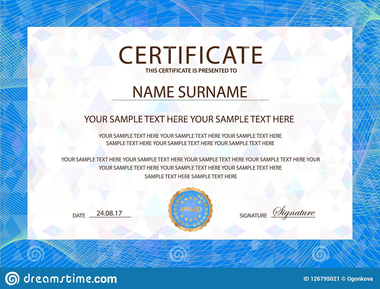 Certificate Vector Template. Formal Secured Blue Border Throughout Officer Promotion Certificate Template