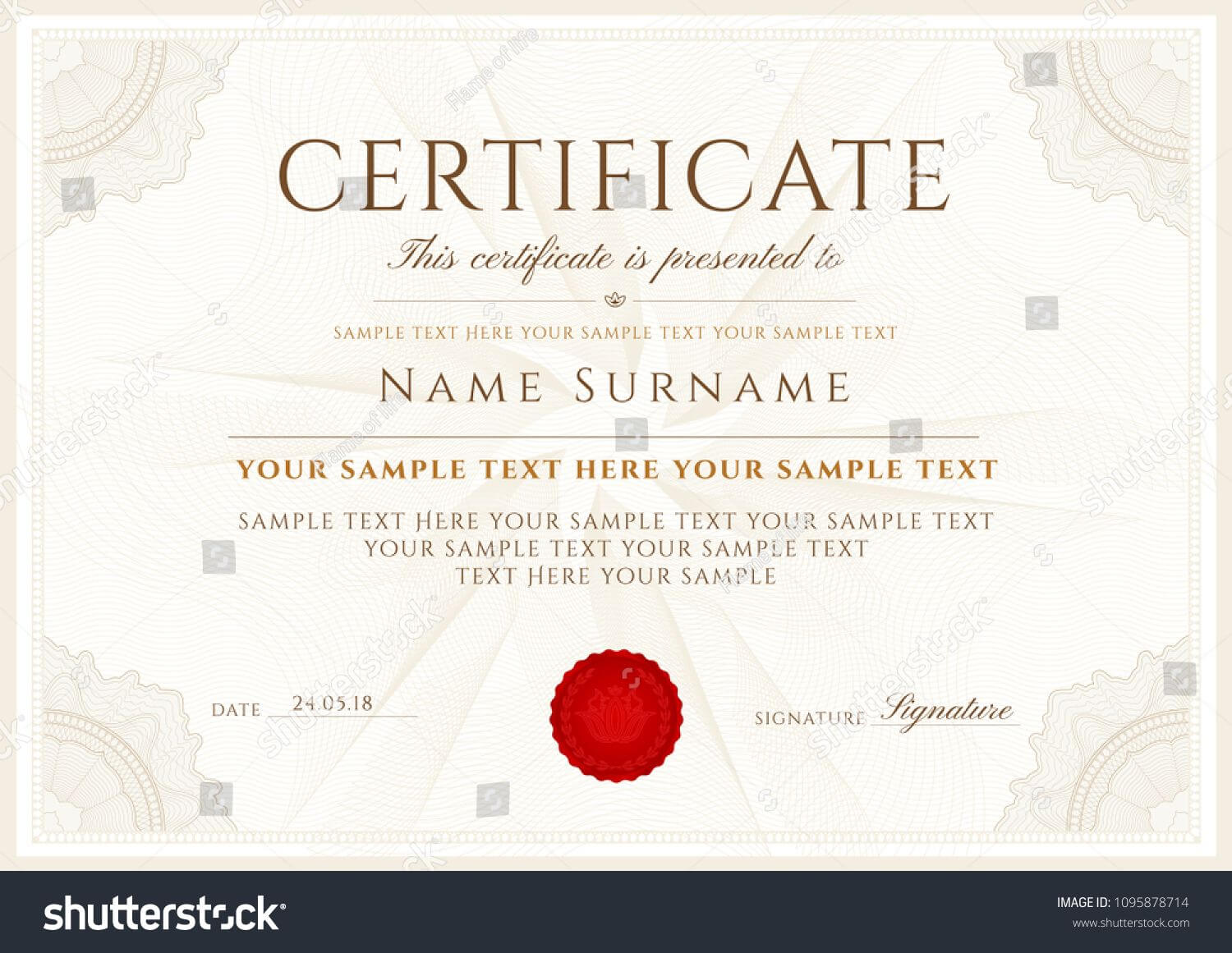 Certificate Vector Template. Formal Secured Border Guilloche With Formal Certificate Of Appreciation Template