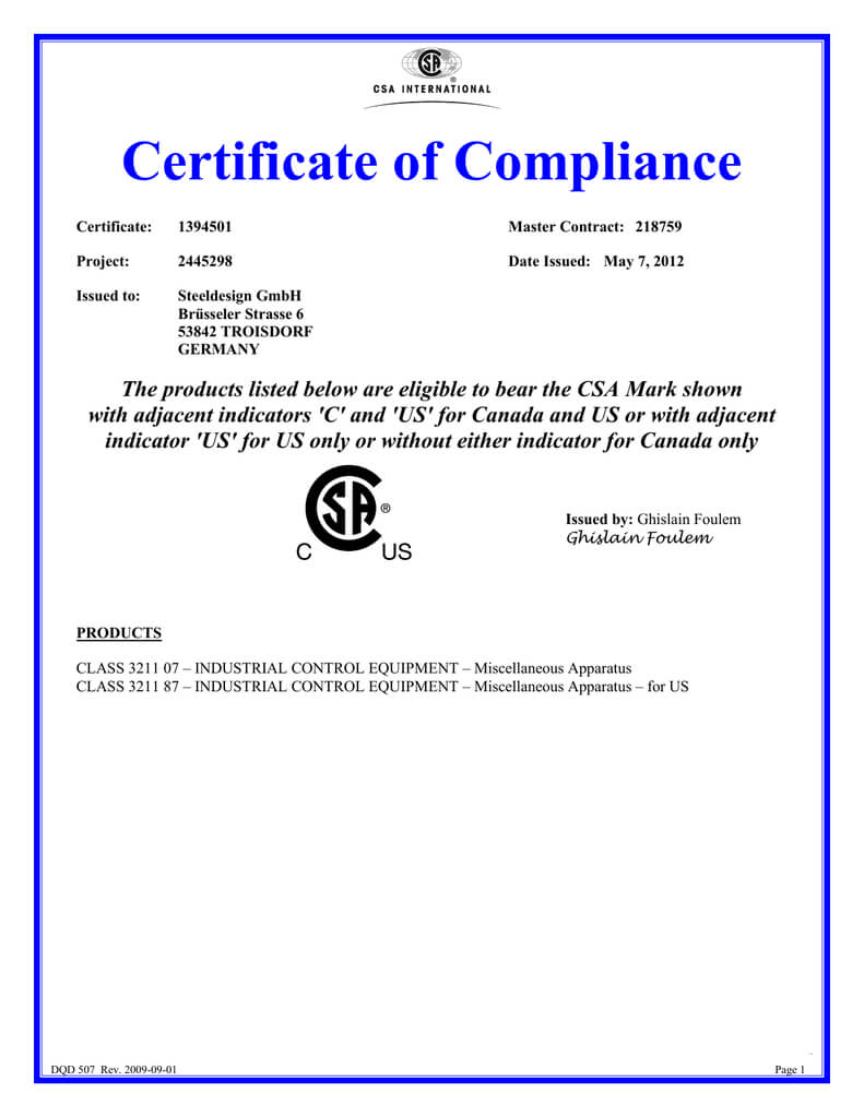 Certification Report Template Intended For Certificate Of Compliance Template