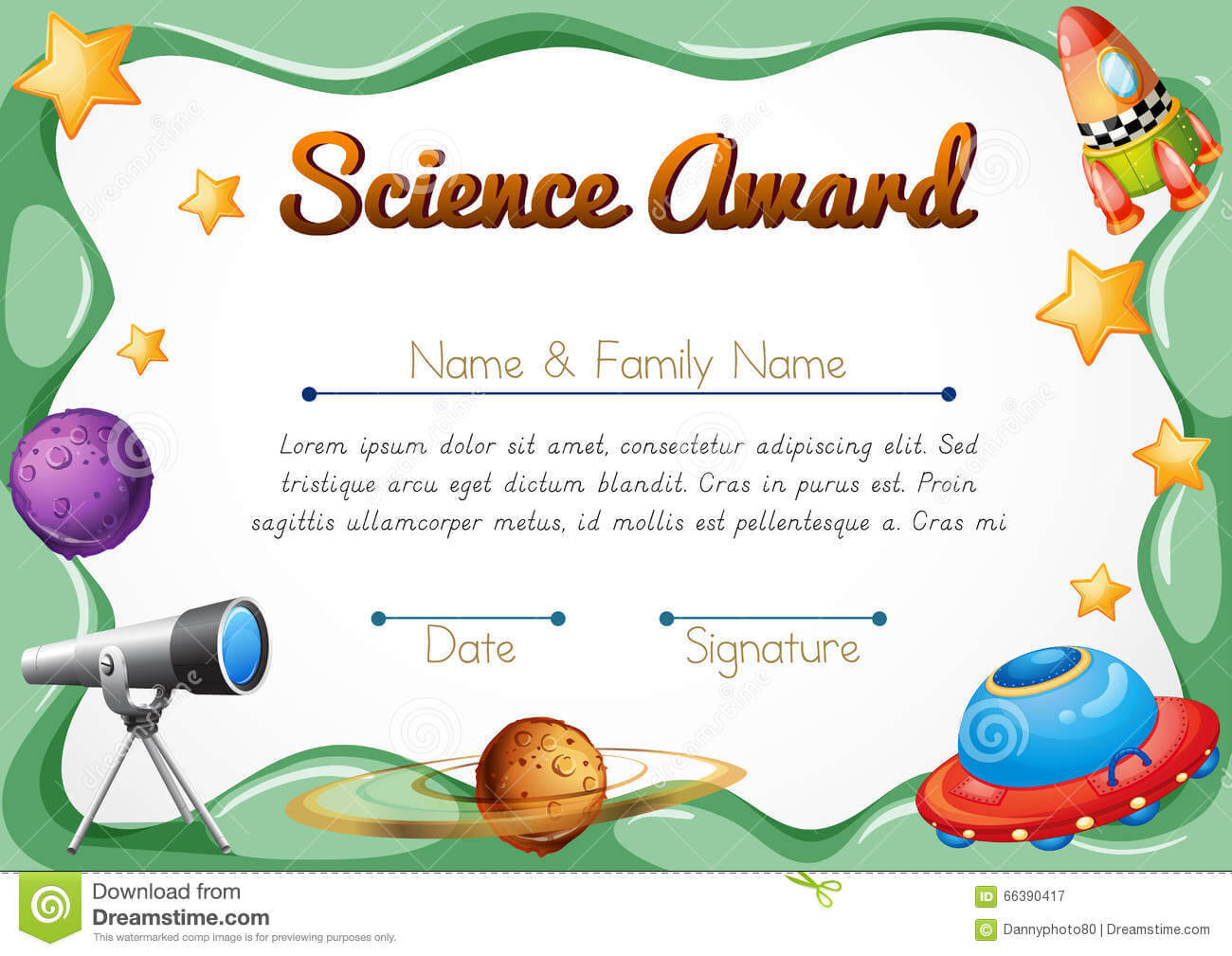 Certification Template For Science Award Stock Vector Intended For Gymnastics Certificate Template