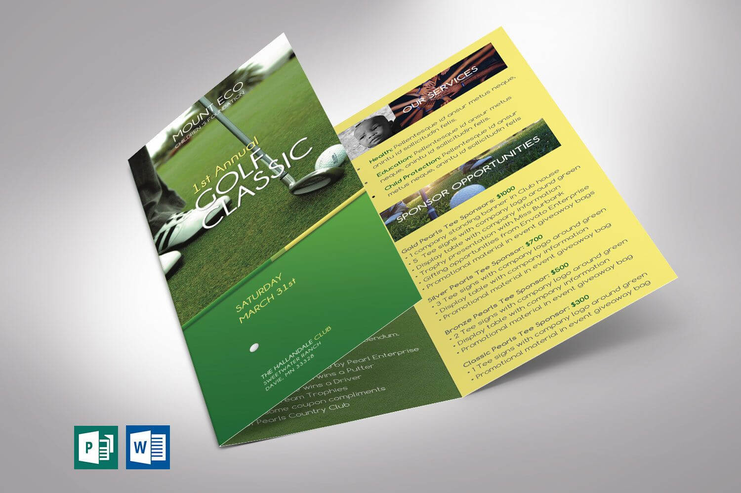 Charity Golf Tournament Tri Fold Brochure Word Publisher Within Tri Fold Brochure Publisher Template