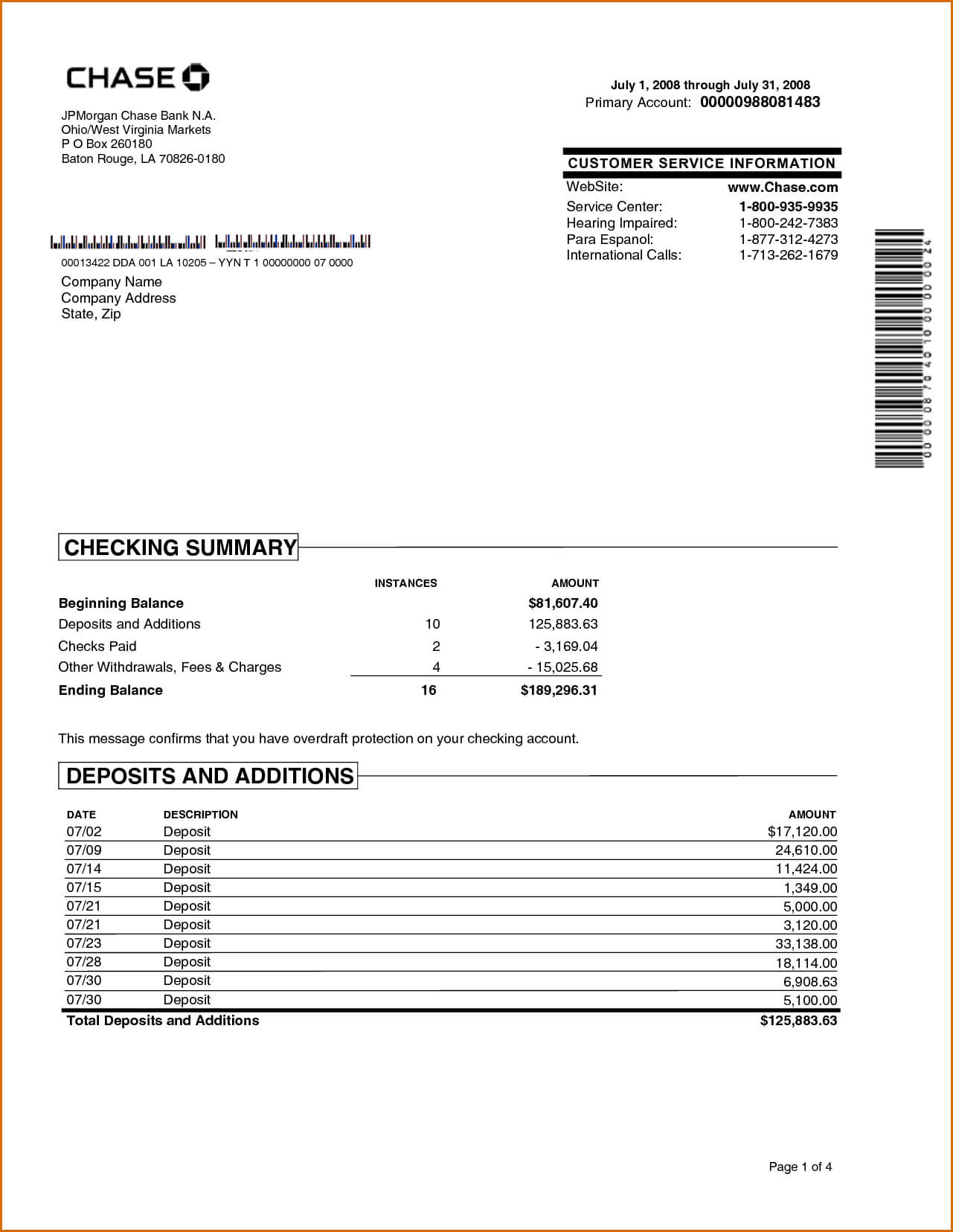 Chase Bank Statement Online Template | Best Template For Credit Card Statement Template