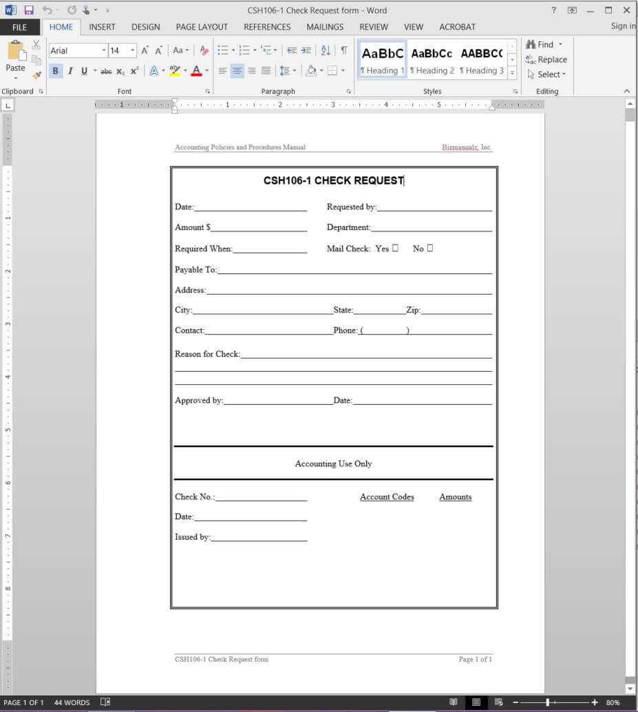 Check Request Template | Csh106 1 Inside Check Request Template Word