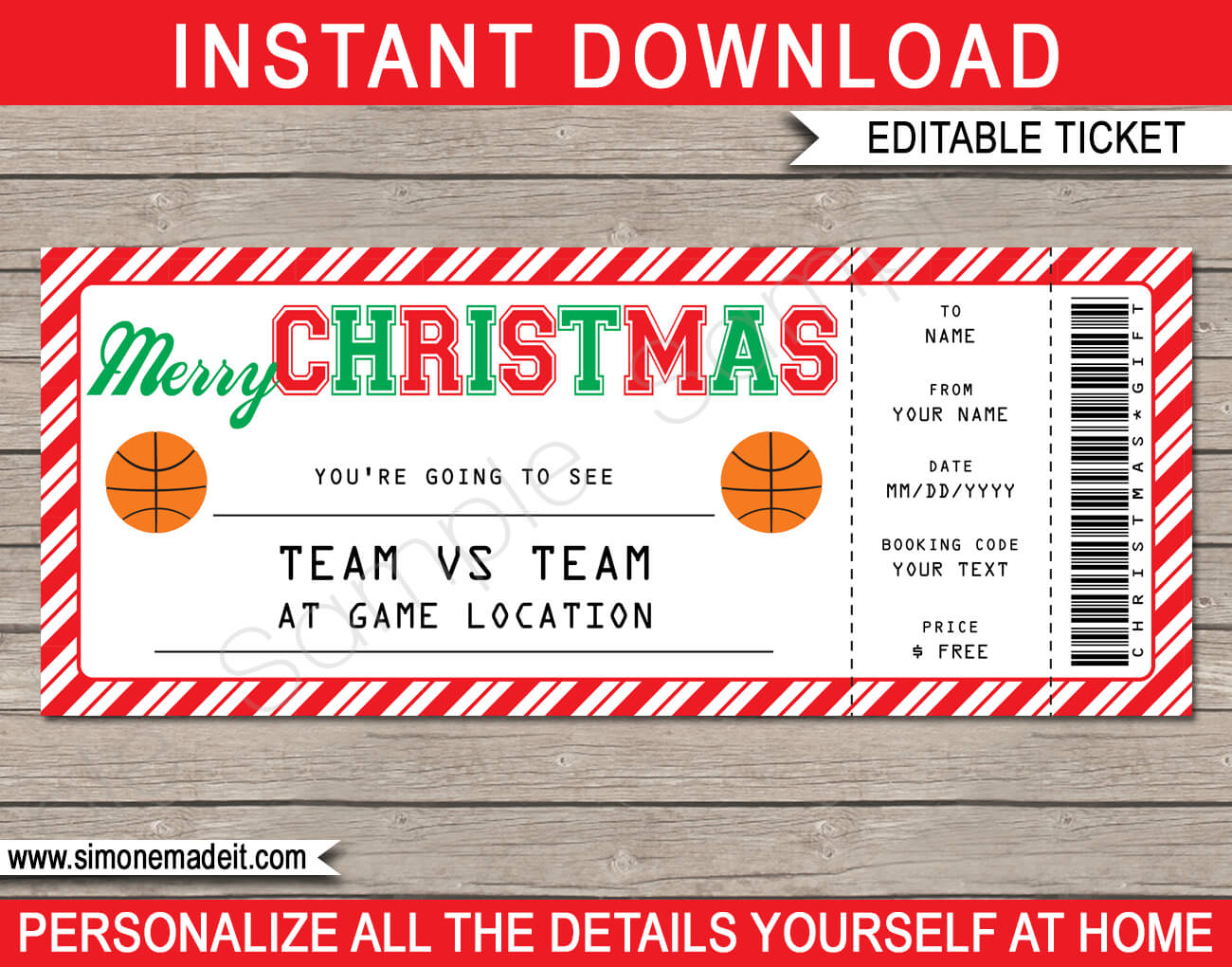 Christmas Basketball Ticket Gift Voucher | Printable Throughout Movie Gift Certificate Template