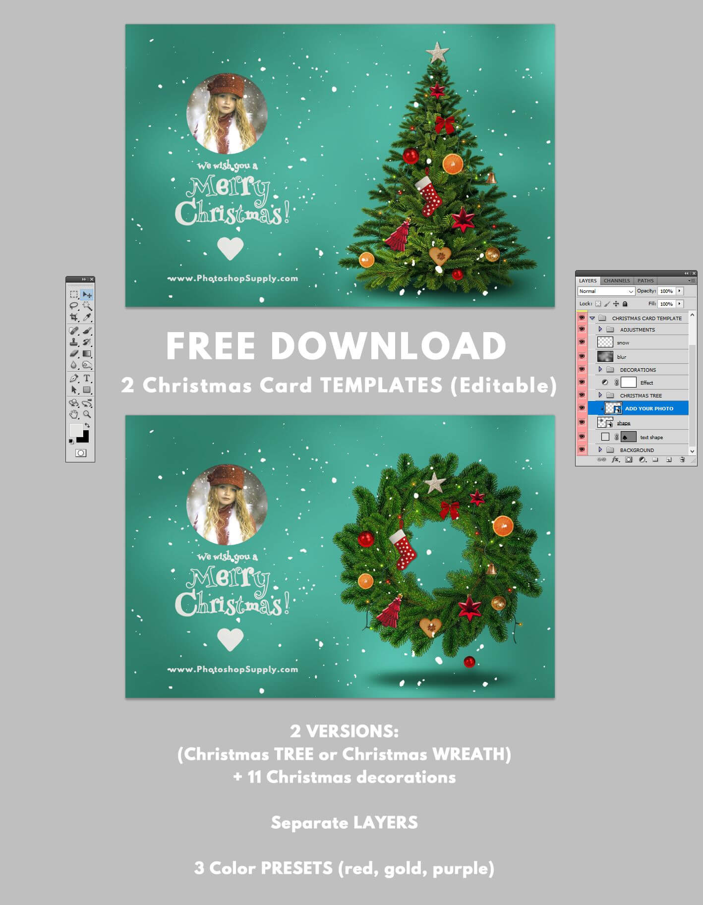 Christmas Card Templates For Photoshop | Christmas Card In Christmas Photo Card Templates Photoshop