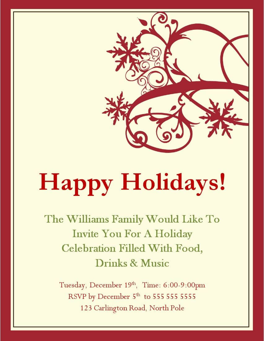 Christmas Party Invitations Templates Microsoft | Holiday Regarding Free Dinner Invitation Templates For Word