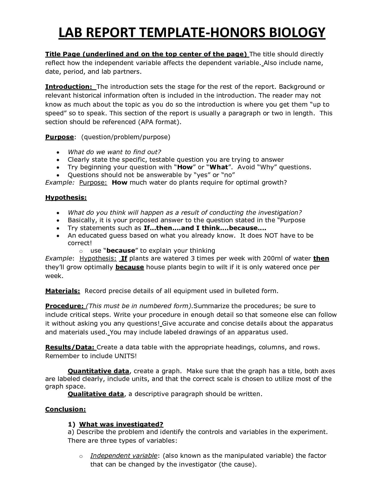 Chs Hbio Lab Report Template | Lab Report, Lab Report Inside Biology Lab Report Template