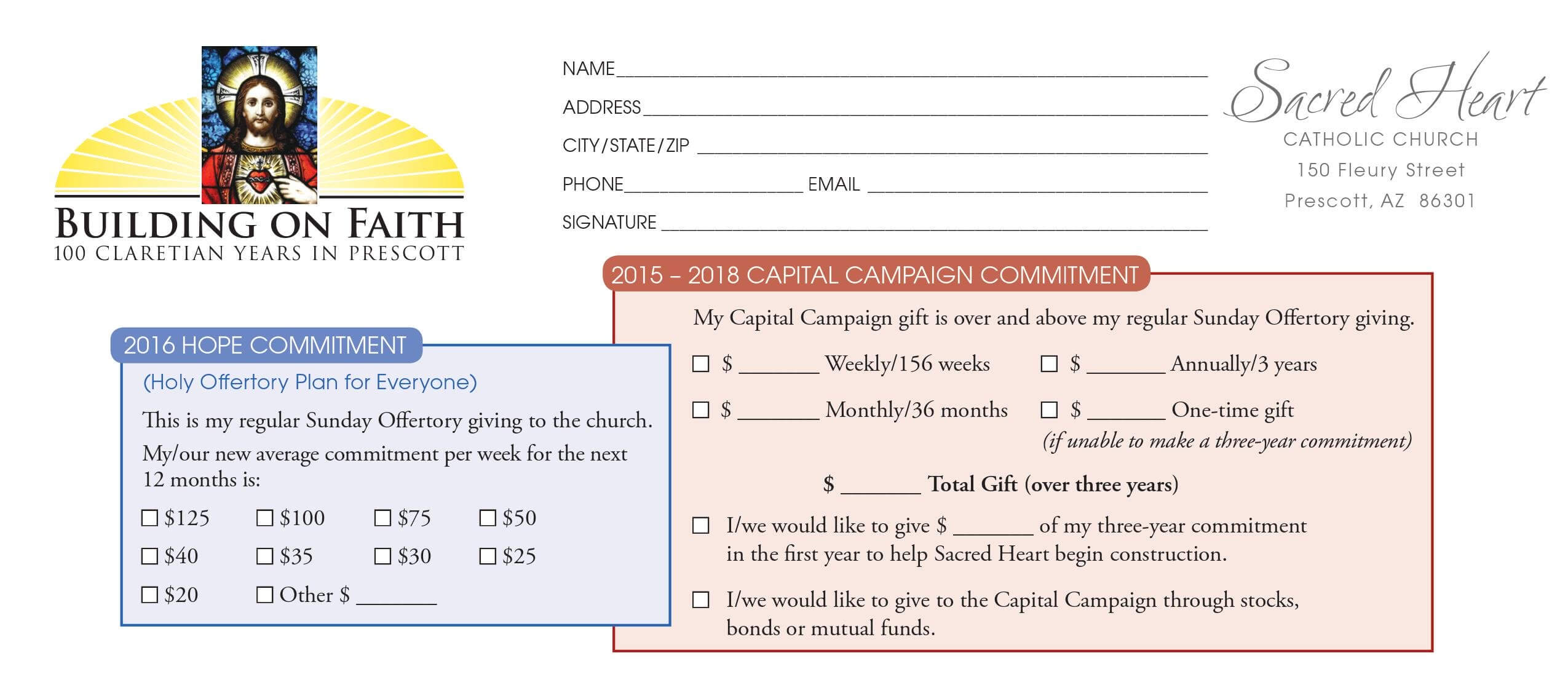 Church Capital Campaign Pledge Card Samples With Church Pledge Card Template