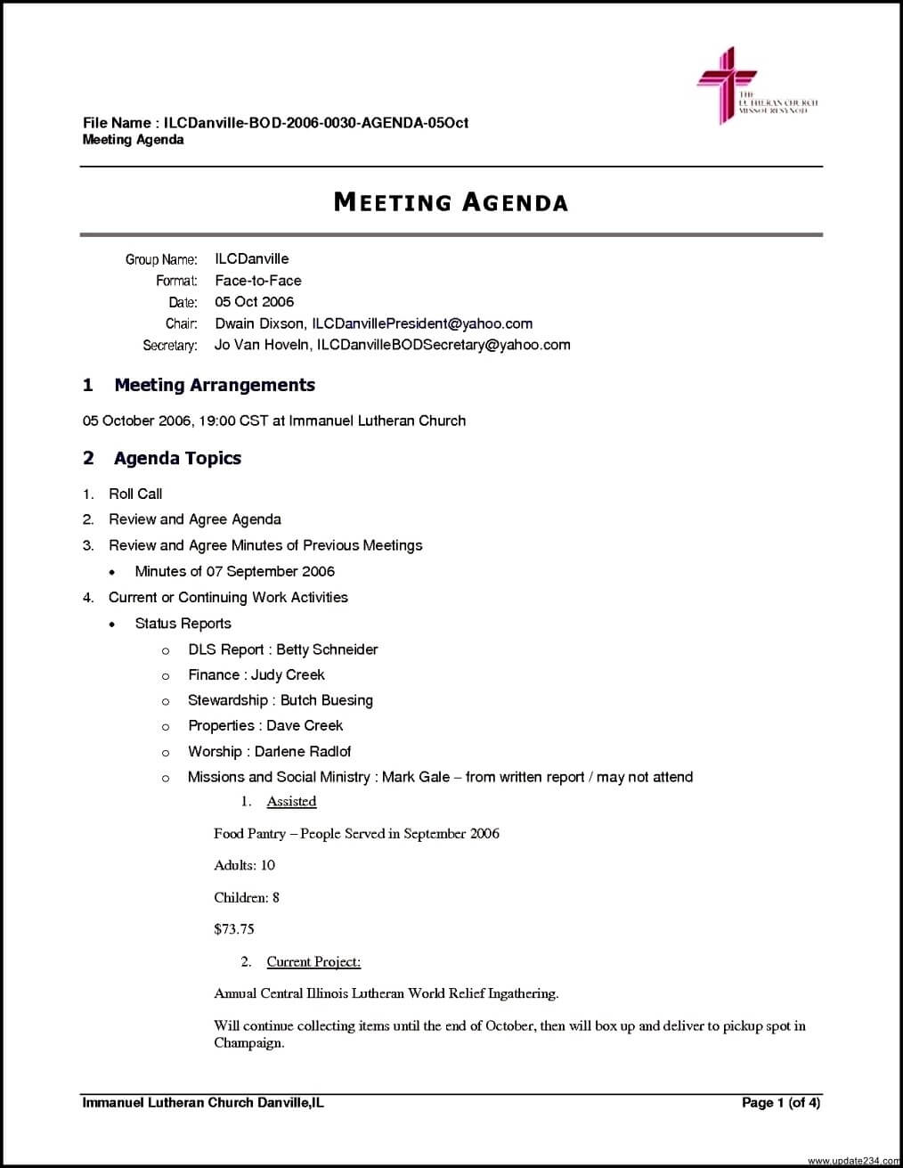 Church Meeting Agenda Format – Forza.mbiconsultingltd In Agenda Template Word 2010