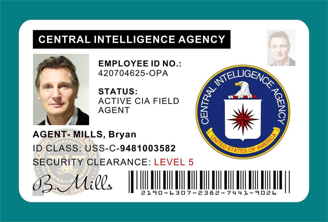 Cia Id Card Badge Prop Liam Neeson | Liam Neeson, Central With Mi6 Id Card Template