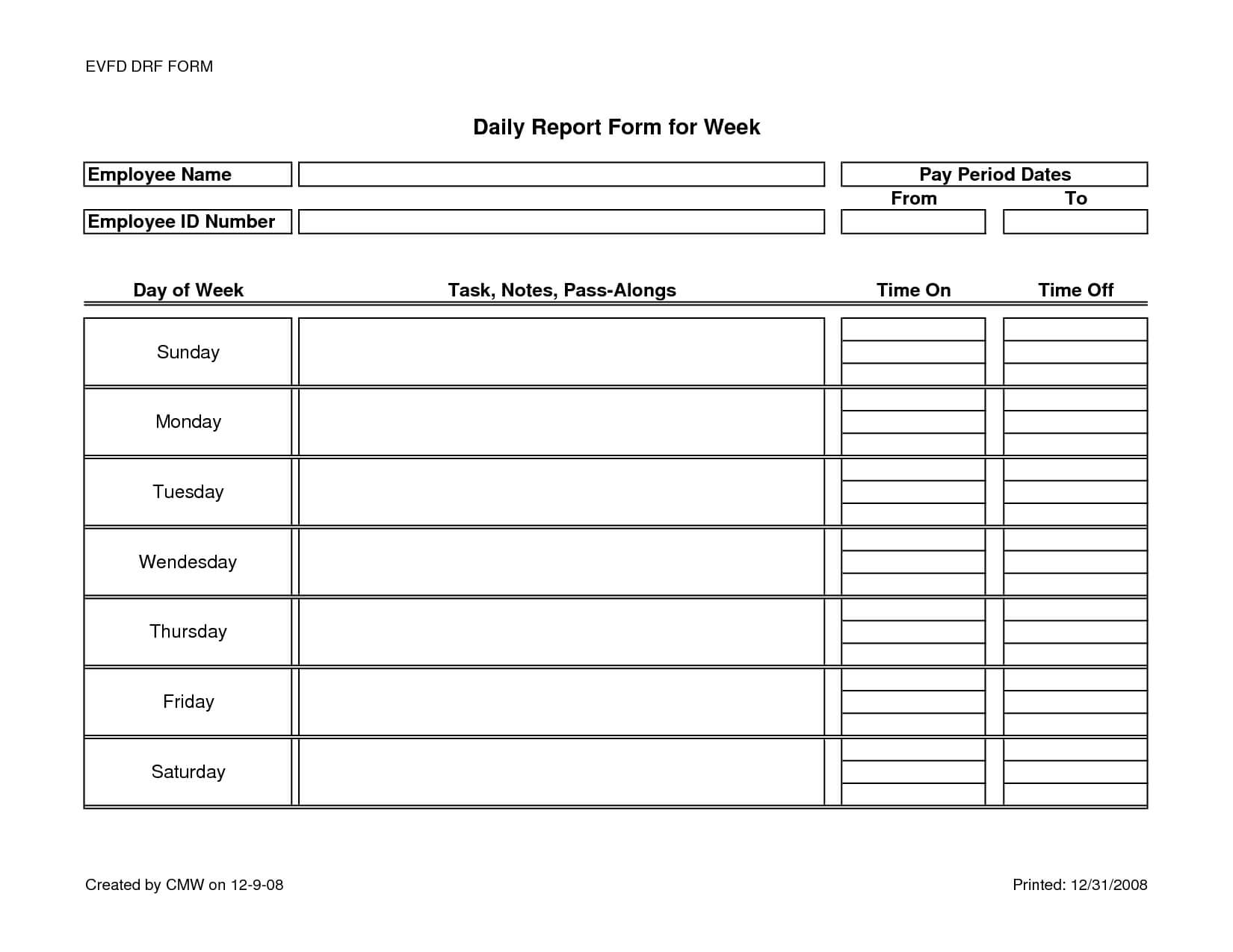 Clever Employee Daily Report Form For Week Template Sample Intended For Daily Work Report Template