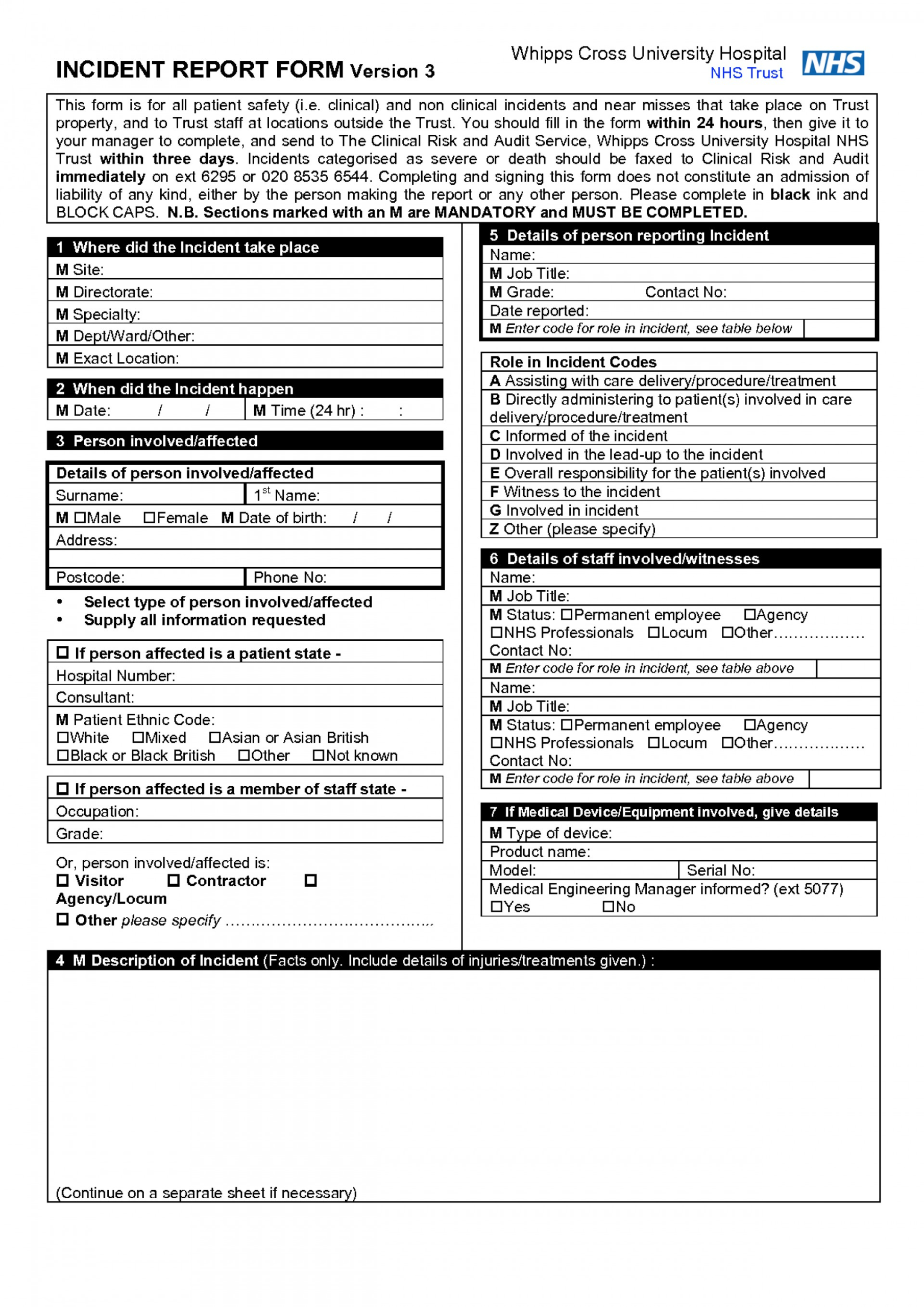 Clinical Incident Report Sample With Ohs Incident Report Template Free