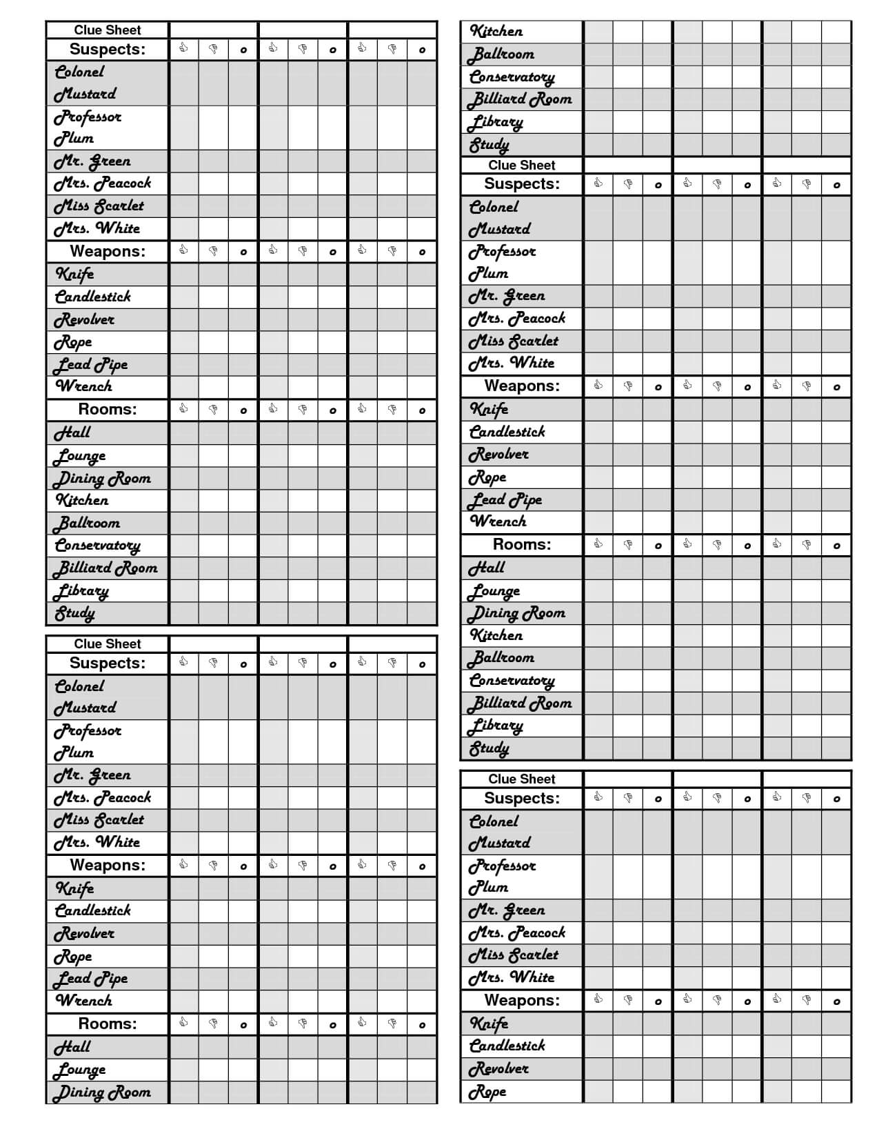 Clue Game Printable Score Sheets | Clue Games, Clue Board In Clue Card Template