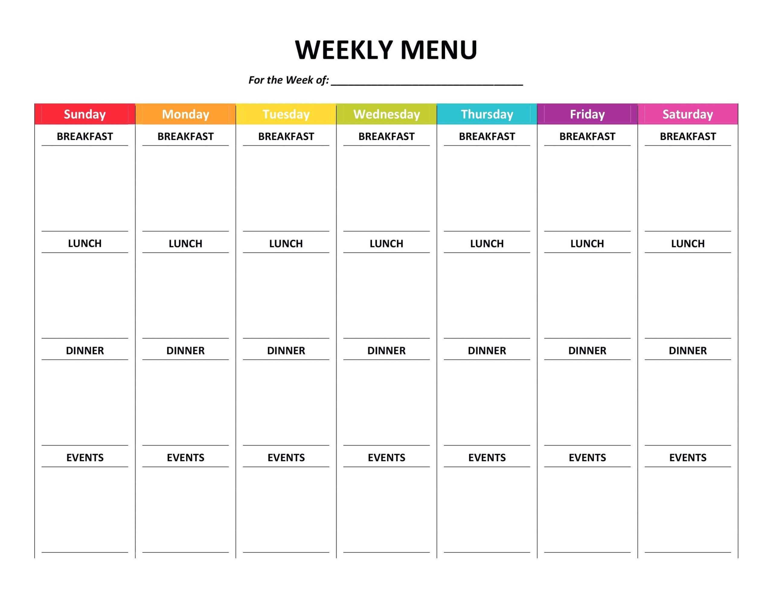 Color Pages ~ Weekly Menu Template Word Unique Printable For Menu Planning Template Word