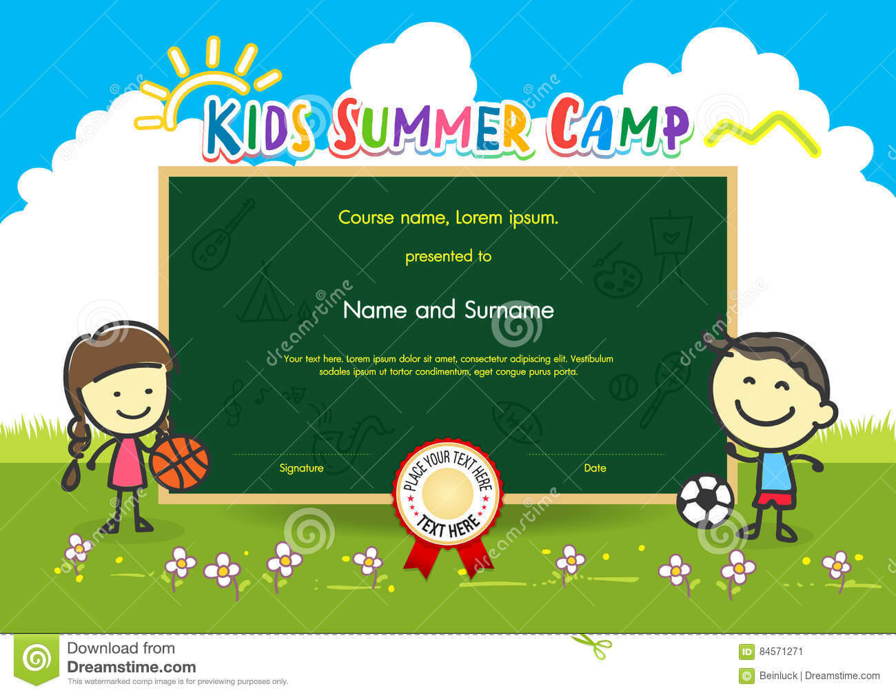 Colorful Kids Summer Camp Diploma Certificate Template In Intended For Basketball Camp Certificate Template