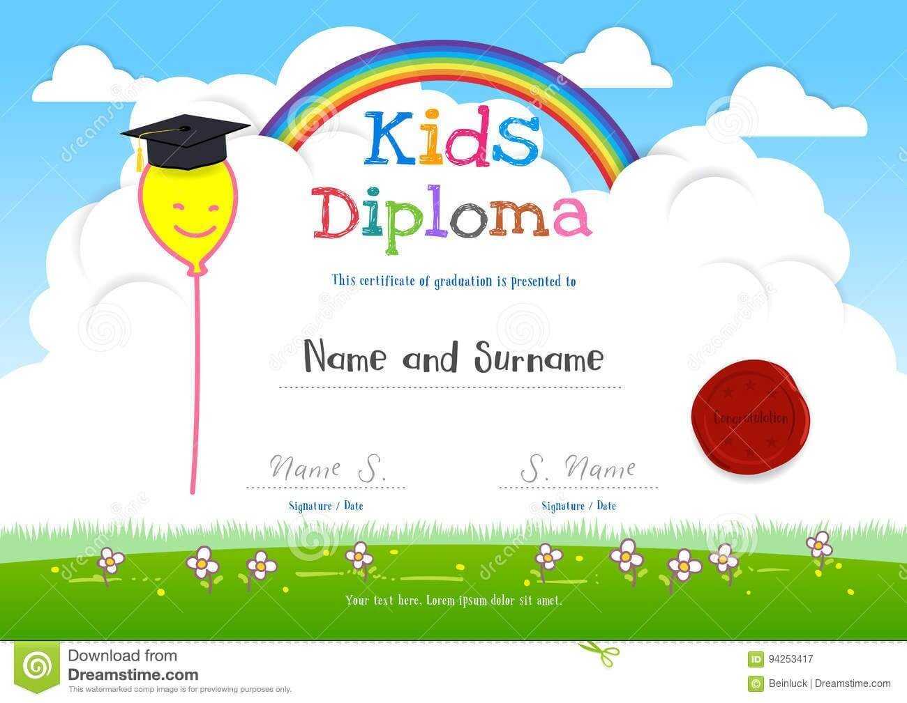 Colorful Kids Summer Camp Diploma Certificate Template In Within Children's Certificate Template