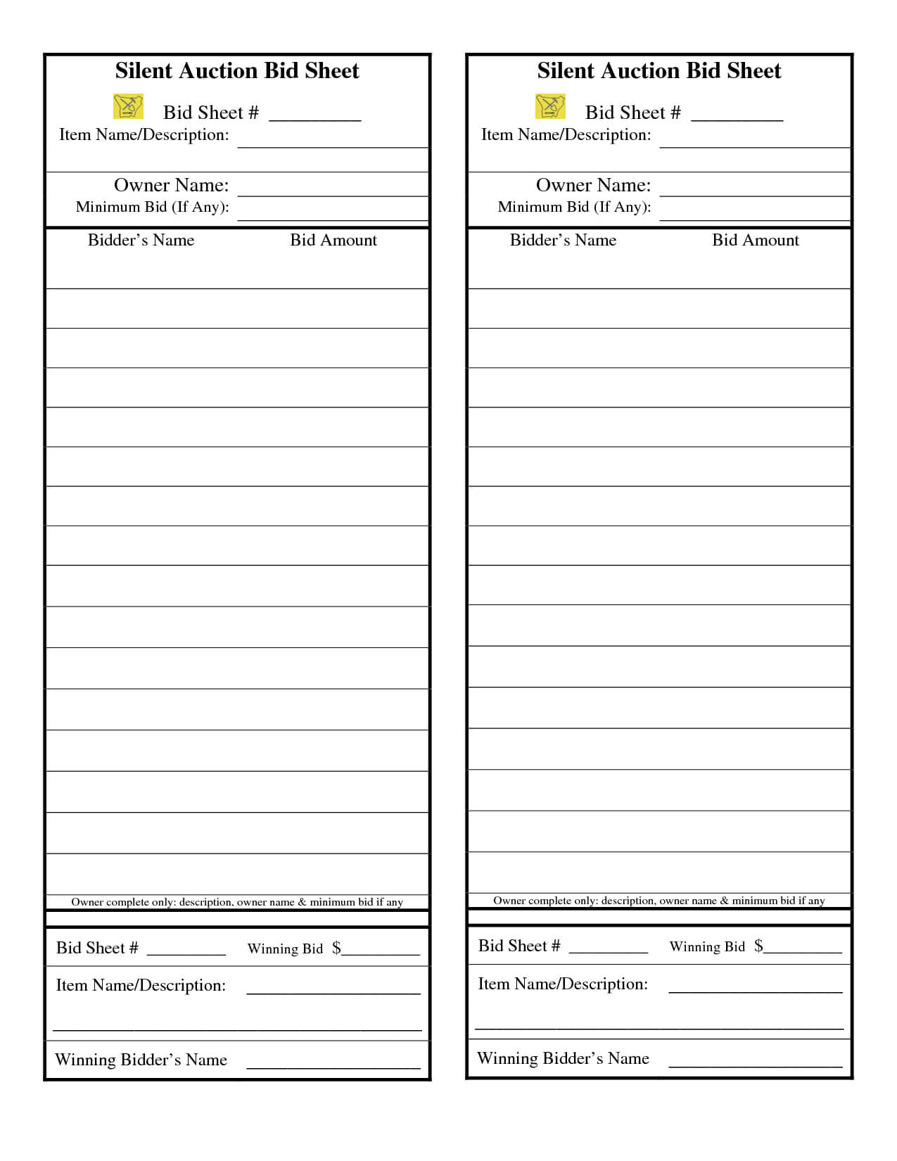 Comdocs21526829Silent Auction Bid Sheet Silent | Silent With Regard To Auction Bid Cards Template