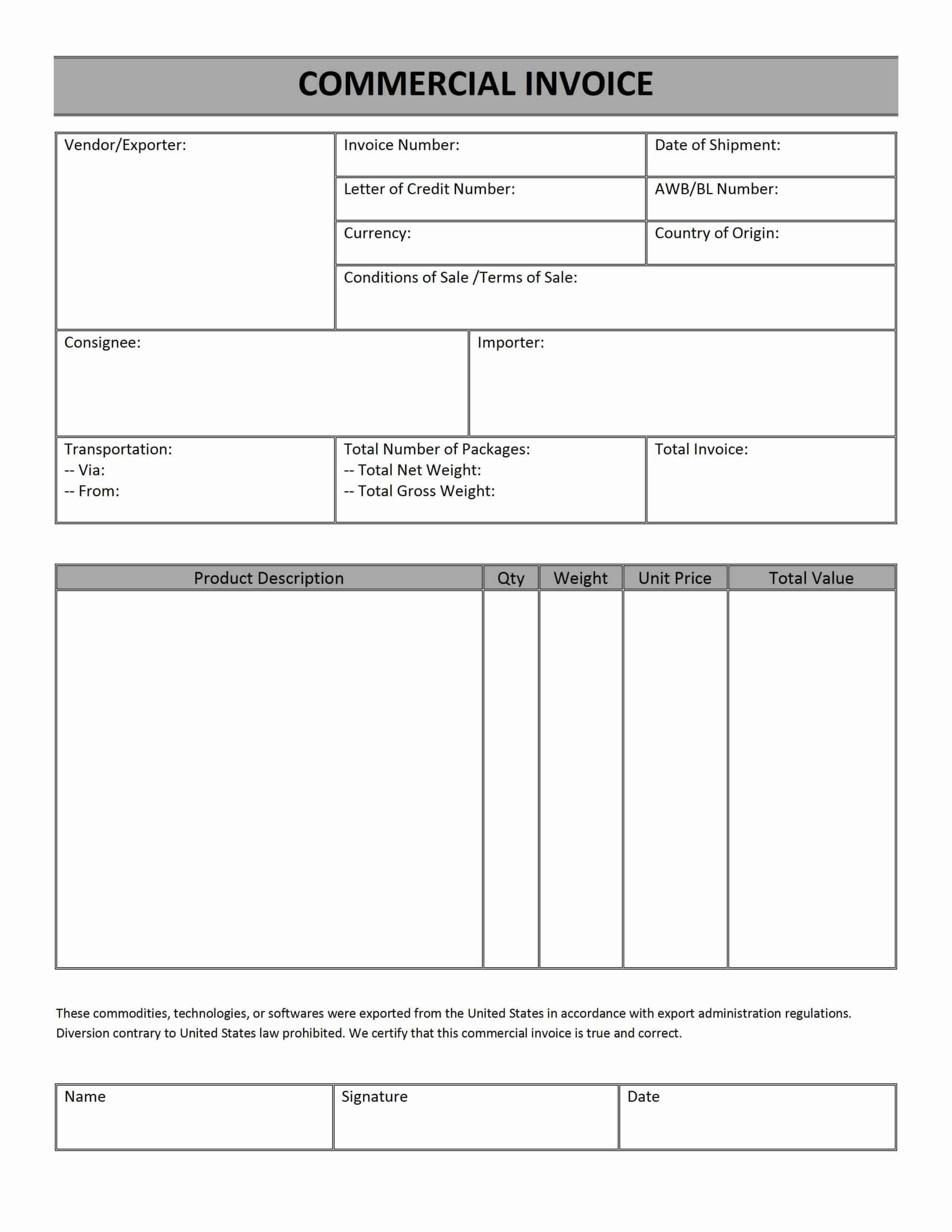 Commercial Invoice Word Templates Free Word Templates Ms With Commercial Invoice Template Word Doc