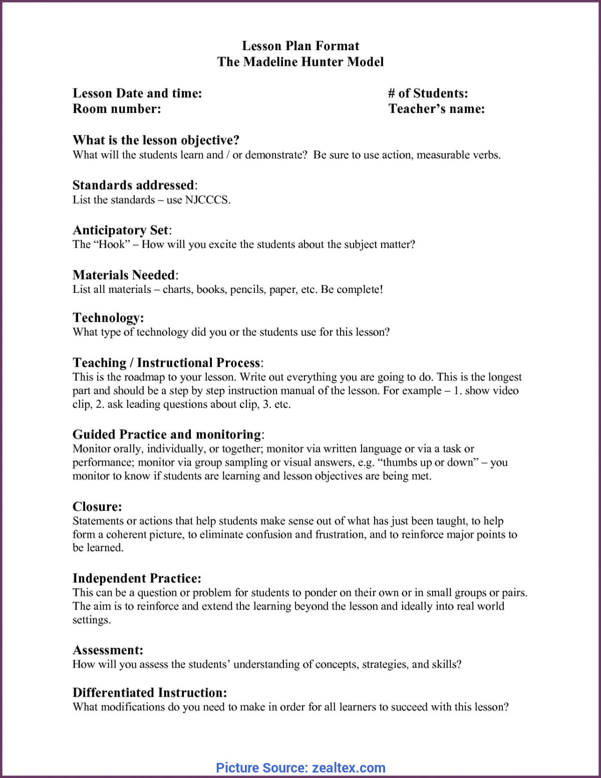 Complex Madeline Hunter Lesson Plan Explanation Madeline Throughout Madeline Hunter Lesson Plan Template Word