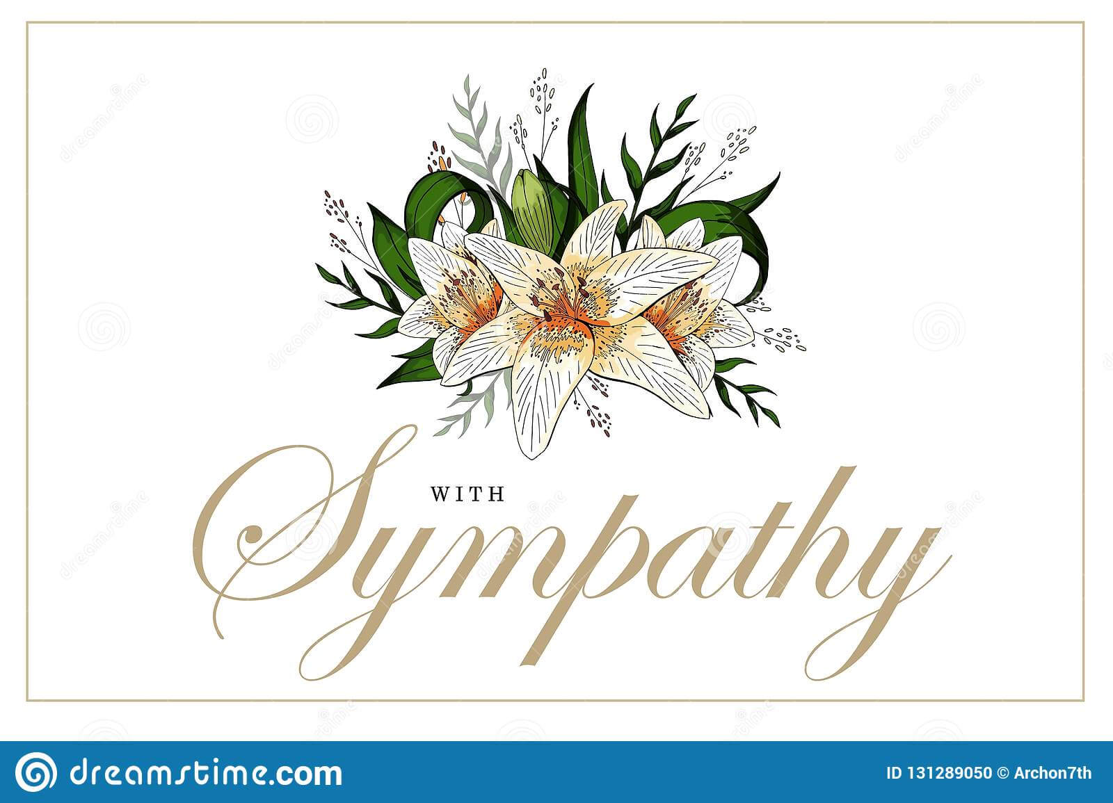 Condolences Sympathy Card Floral Lily Bouquet And Lettering Pertaining To Sympathy Card Template